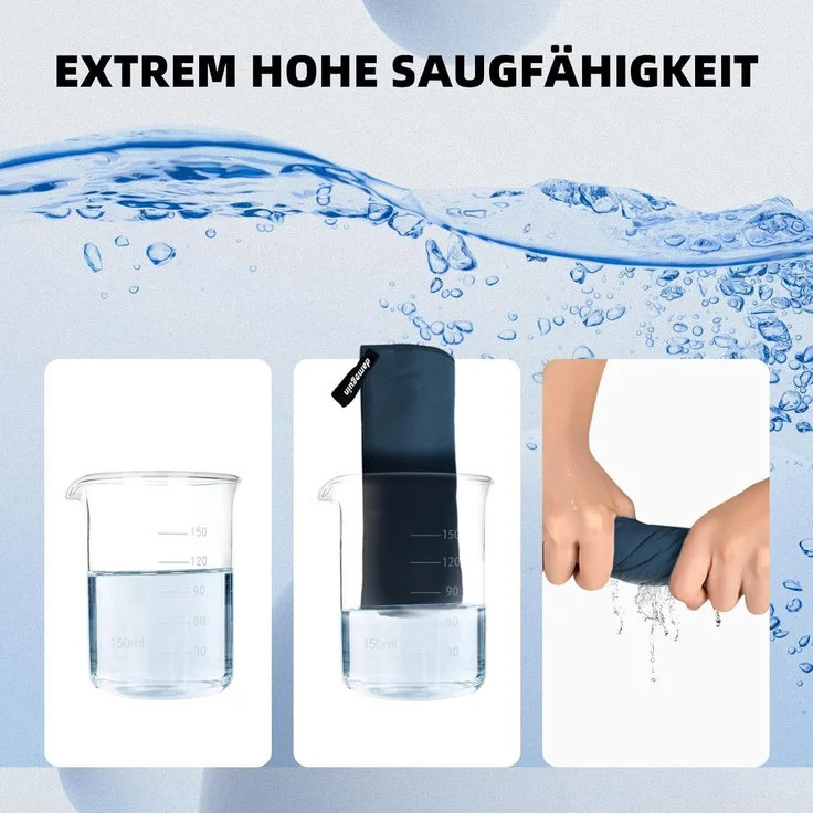 Mikrofaser Handtuch 3er-Set Fitness Strand Reise Groß Klein Marineblau – Bild 6