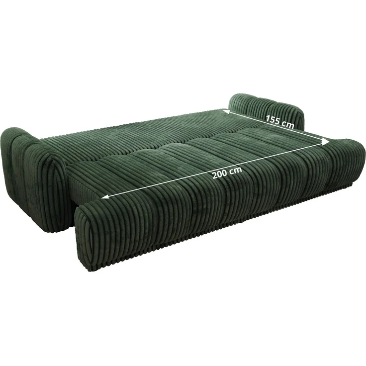 Schlafsofa ACCORDO 3-Sitzer mit Schlaffunktion, DL-Mechanismus, Wellenfederung & Massivholz, freistehend rundum bezogen - Grün Cordstoff – Bild 8
