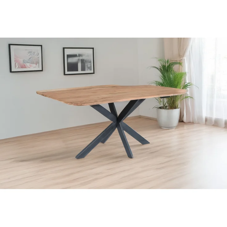 Esstisch 178 x 80 x 77 cm Akazie massiv naturfarben Schweizer Kante Spider-Gestell MILA 159467032 – Bild 2