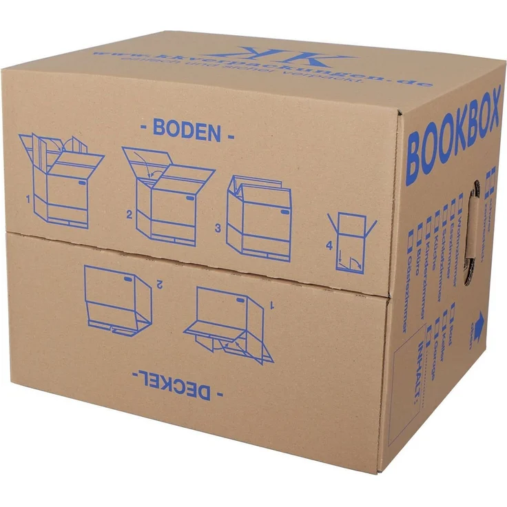 KK Verpackungen Aufbewahrungsbox (Spar-Set, 50 St, 50er-Set), Profi Bücherkartons Bücherkarton Umzugskiste 2-wellig 40kg Braun – Bild 3