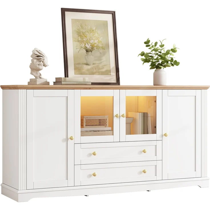 Sideboard 160x40x80,5 cm mit 4 Türen, 2 Schubladen und App-steuerbarer LED-Beleuchtung – Bild 6