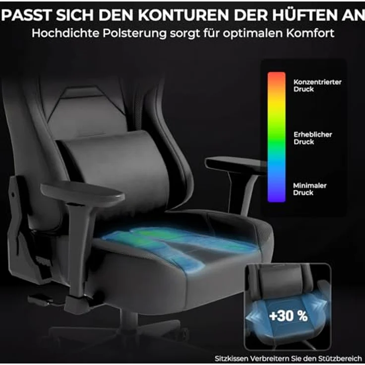 JUMMICO Veloursleder Gaming Stuhl,Bürostuhl Ergonomisch mit 3D Armlehnen,Schreibtischstuhl mit Wider Backrest for Gaming, Working,Studing,Gamer Stuhl Belastbarkeit bis 200 kg, Schwarz – Bild 5