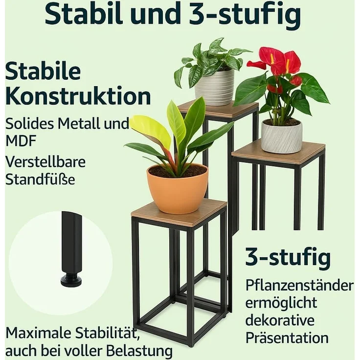 Ruhhy Ablageregal Blumenregal Standblumenständer, Spar-Set 3-tlg, Bietet Platz für drei Pflanzen in unterschiedlichen Höhen – Bild 3