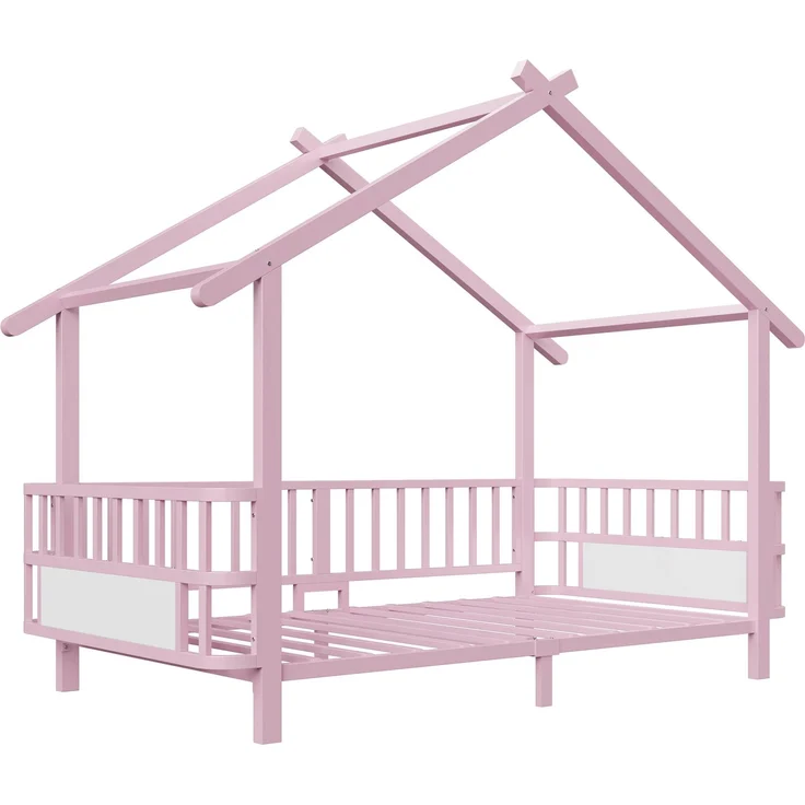 ZUBALIYA Kinderbett 90 × 200 cm, Metall, Schutzgitter, Rosa – Bild 10