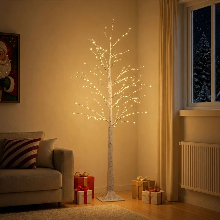 vidaXL Birken-Weihnachtsbaum Weiß 22 x 22 x 180 cm Kunststoff 319 LEDs 42055355 – Bild 1