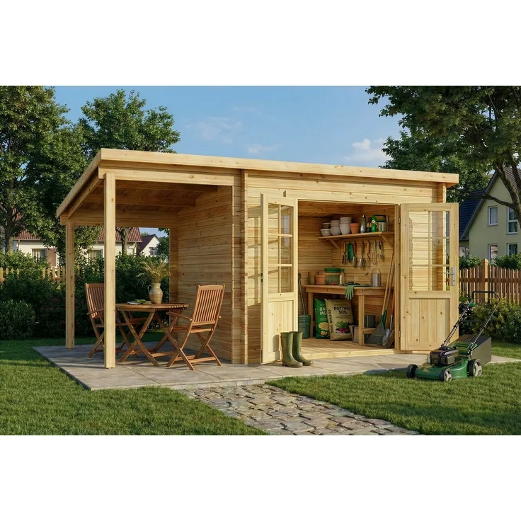 Alpholz Holz Gartenhaus Maria mit Schleppdach | Natur | 250x450x220 cm – Bild 2