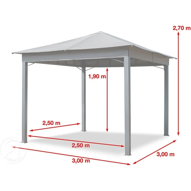 Toolport Gartenpavillon wasserdicht 180g m² Dachplane, Stahlrahmen / Polyester grau, 3x3 m – Bild 9