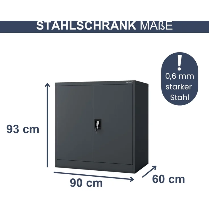 Aktenschrank abschließbar KADO - 3 Ebenen verstellbar, Flügeltüren | Metallschrank Werkstatt Mehrzweckschrank Büroschrank aus Stahl Werkzeugschrank, 93 x 90 x 60 cm Anthrazit – Bild 2