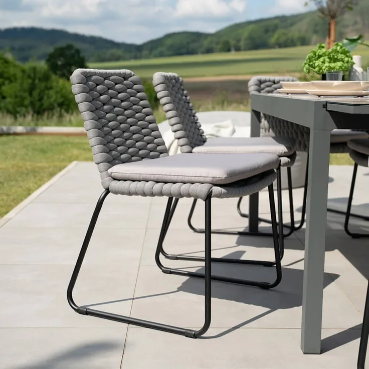 HOME DELUXE Gartenstuhl aus Seilgeflecht BALERO Hellgrau - 2er Set