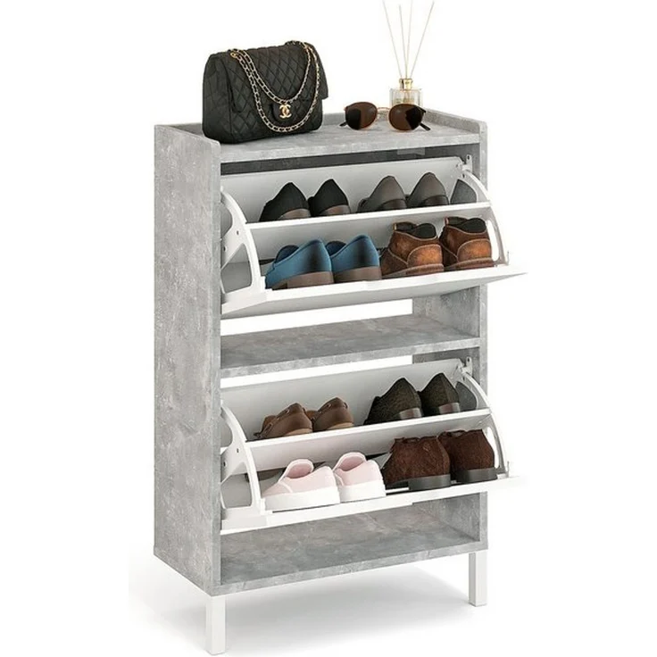 KOMTO Schuhschrank Madrid 2 Schmal Schuhregal Geschlossen mit 2 Klappen Schuhkipper Einfache Montage Shoe Cabinet 55 x 25 x 87 cm (BxTxH) – Bild 2