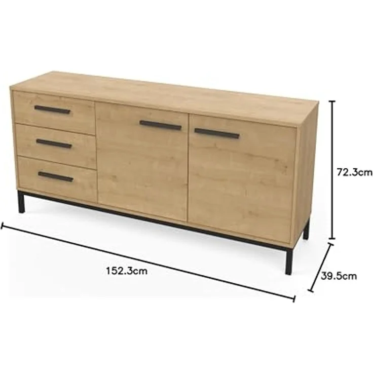 Calicosy 'CRAFT' Sideboard mit 2 Türen und 3 Schubladen, Eichedekor - L152,5 cm - Helles Holz – Bild 3