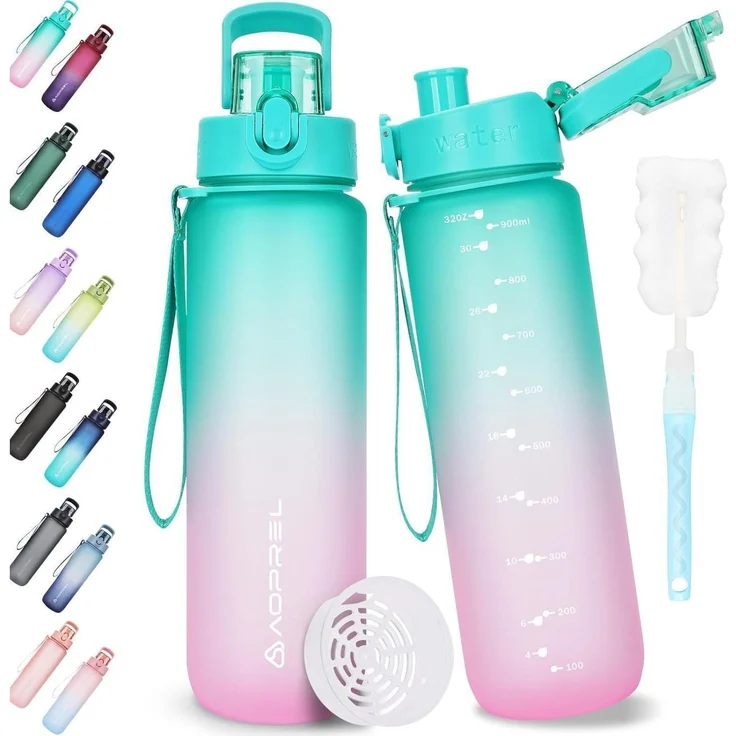 AOPREL Trinkflasche 1l BPA-frei Tritan Sport Auslaufsicher Fitness Camping Büro – Bild 1