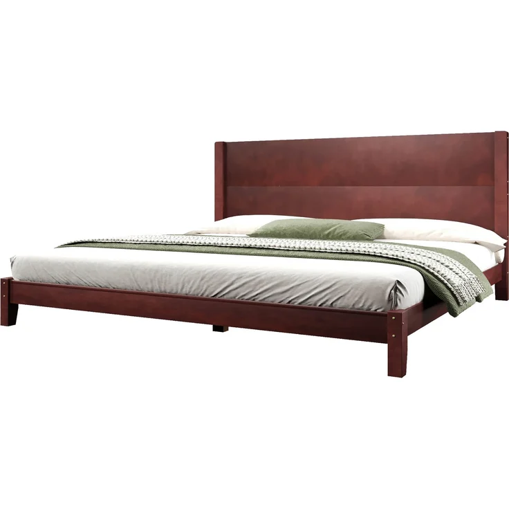 Merax Doppelbett, 180x200 Plattformbett mit Kopfteil und Lattenrost, Braun – Bild 10