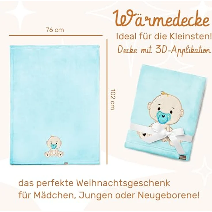 Be Mammy Personalisierte Babydecke mit 3D Applikation Warme Kuscheldecke mit Namen und Geburtsdatum; Perfektes Baby Geschenk; Blanket; Krabbeldecke BE20-280 (Puderblau - Junge) – Bild 3