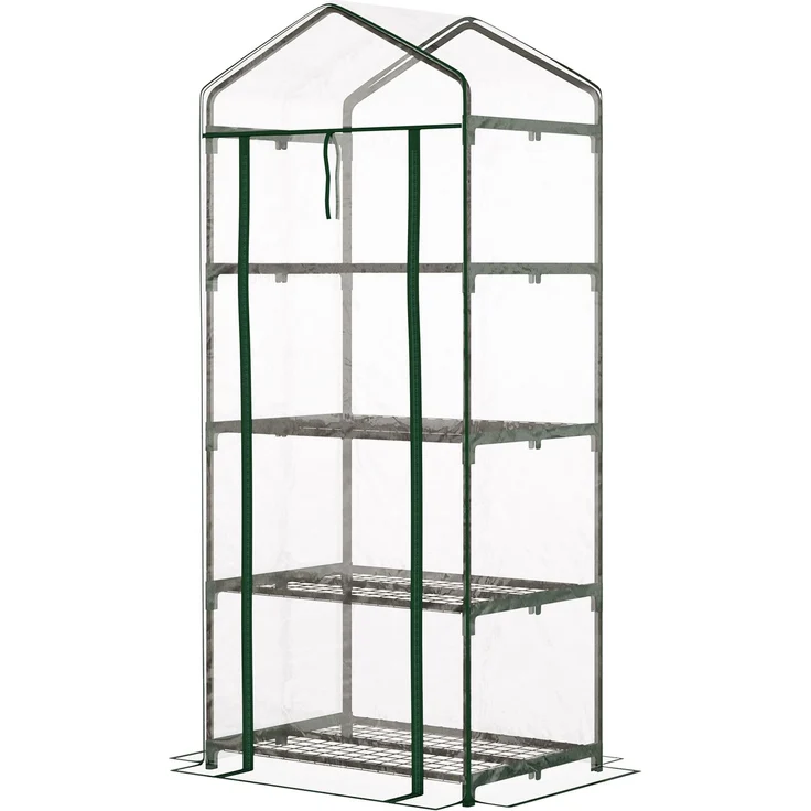 Wohnora-Gartengewächshaus mit 4 Ablagen, Balkongewächshaus, verstärkte PVC-Plane, Stahlrahmen, Reißverschlusstür, für Gemüse, Pflanzen und Blumen, für drinnen und draußen, 70 x 50 x 160 cm, transparent,H 1600cm x T 700cm x B 500cm – Bild 3