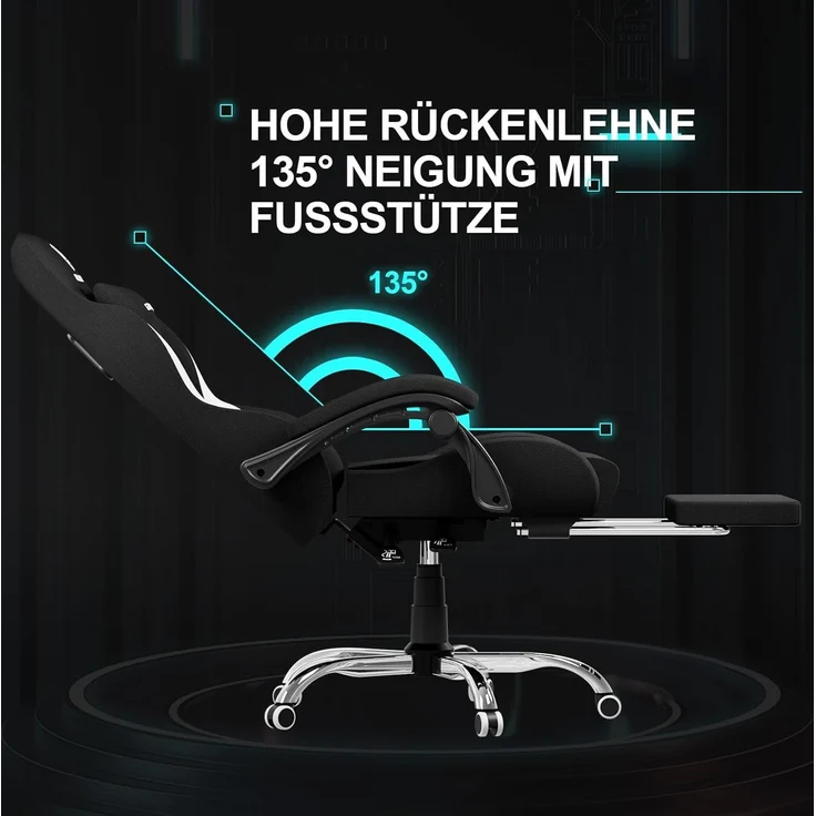 GTPLAYER Gaming-Stuhl Ergonomischer Gaming Sessel Schreibtischstuhl Gamer Stuhl aus Stoff, Federsitzkissen mit Fußstütze – Bild 7