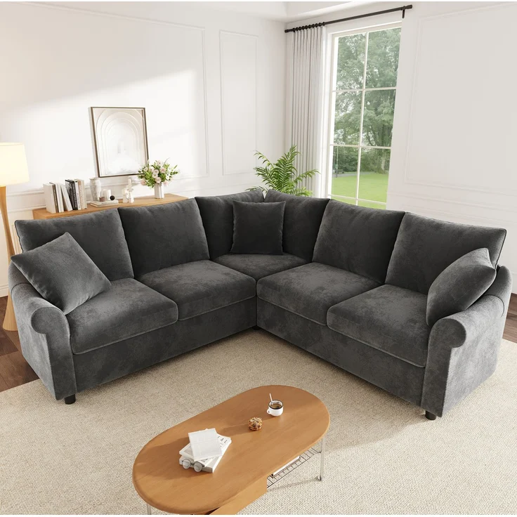 Ecksofa 217 x 217 x 83 cm in Grau – L-Form mit Chenille-Bezug und Taschenfederkern – Bild 1