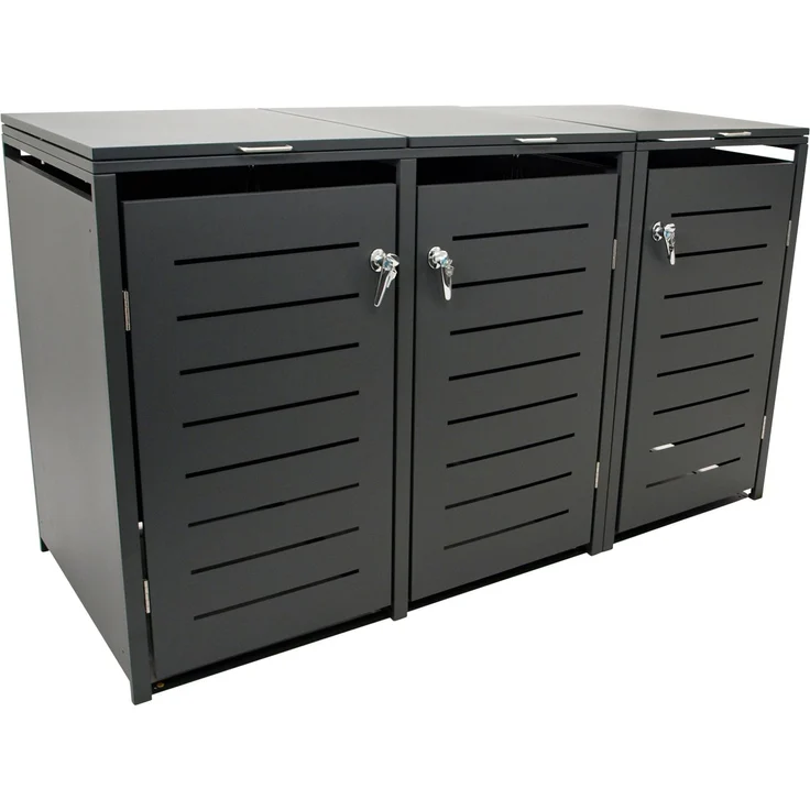 DEGAMO KÖLN Mülltonnenbox 3-er, Stahl verzinkt, anthrazit, 175x62x102cm für 3x kleine Tonne 120 Liter – Bild 4