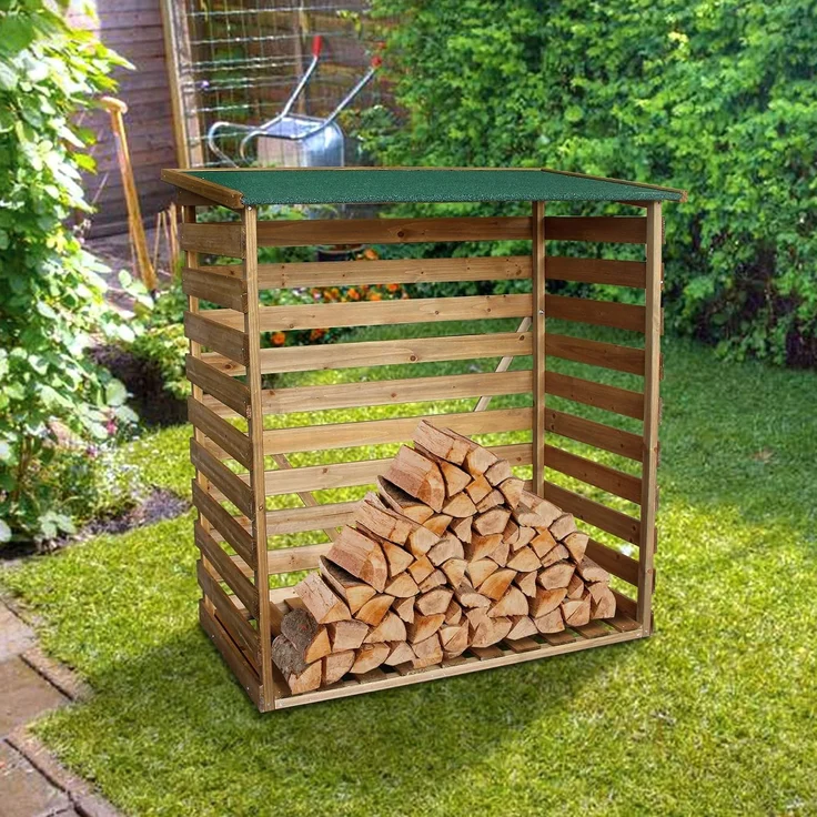 MCombo Kaminholzregal Brennholzregal Kaminholzunterstand 1200, mit Rückwand, aus Holz, Braun, 64 x 116 x 123 cm – Bild 2
