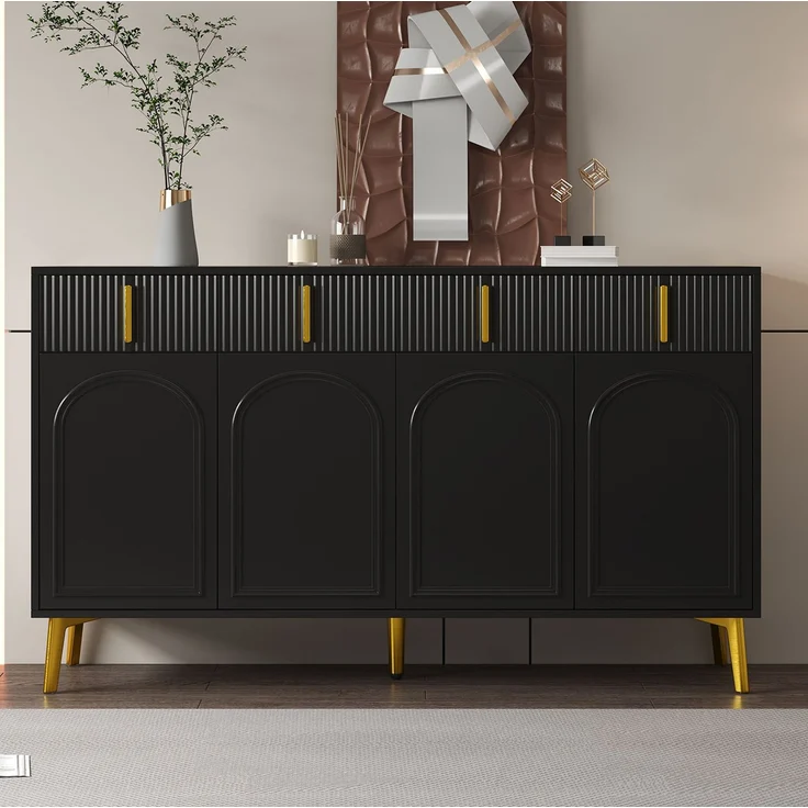 Sideboard 140 x 38 x 82 cm mit 4 Türen, 4 Schubladen und verstellbaren Einlegeböden – Bild 2