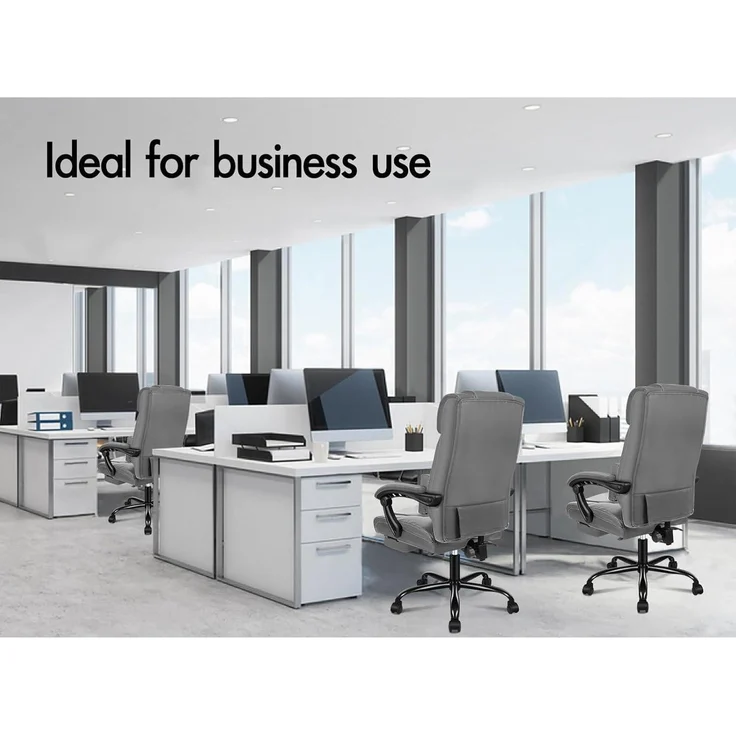 Ergonomischer Bürostuhl mit Fußstütze und hoher Rückenlehne PU-Leder Grau – Bild 8
