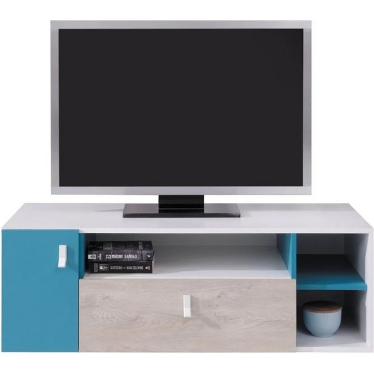 Lomadox Lowboard PITTSBURGH-133, Fernsehschrank 120cm, weiß/Eiche/blau – Bild 2