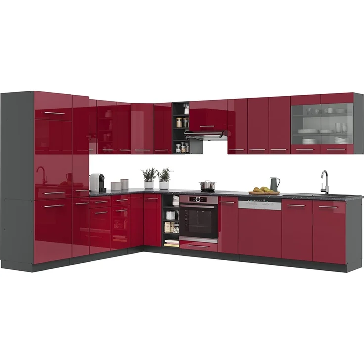 Eckküche Fame-Line Bordeaux Hochglanz/Anthrazit 347 x 257 cm, AP Anthrazit Vicco – Bild 6