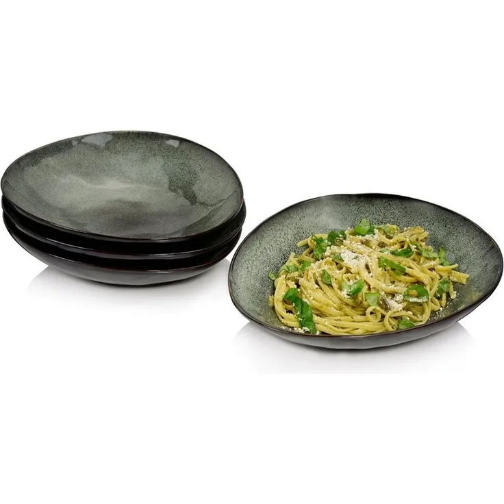 SÄNGER Pastateller Kopenhagen, (4 St), Grün Grau, Steingut, Handmade, 1L, Premium Collection