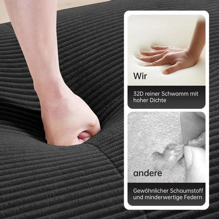 Leawin Sofa Modulares Ecksofa aus Cord mit Bettfunktion & Komfort, Ohne Montage, Kombinierbar