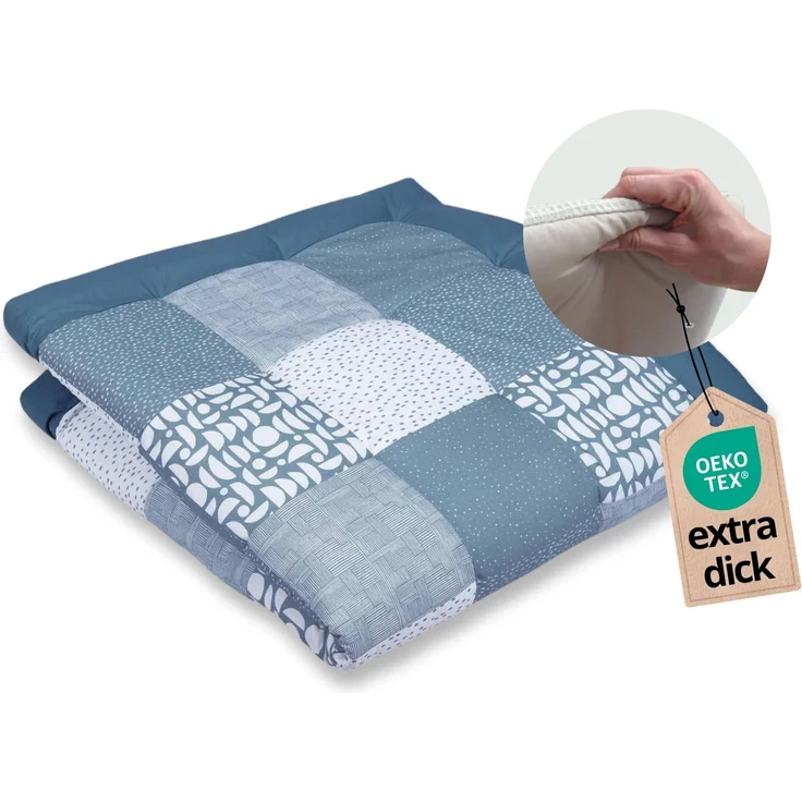 ULLENBOOM ® Krabbeldecke für Baby 140x140 cm, 100% Oeko-TEX Materialien, Made in EU, Dick & weich gepolstert, Blau - ideal als Babydecke, Krabbelmatte & Spieldecke Baby