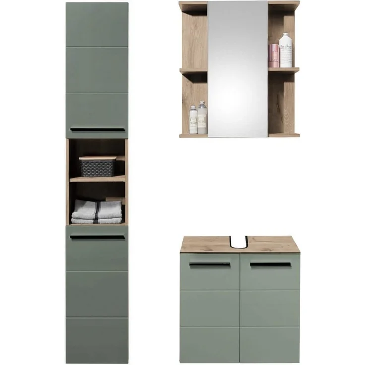 moebel-dich-auf Badezimmer-Set VALENCIA, (Hochschrank, Waschbeckenunterschrank, Spiegelschrank, MDF-Fronten tiefgezogen, Korpus melaminbeschichtet) – Bild 4