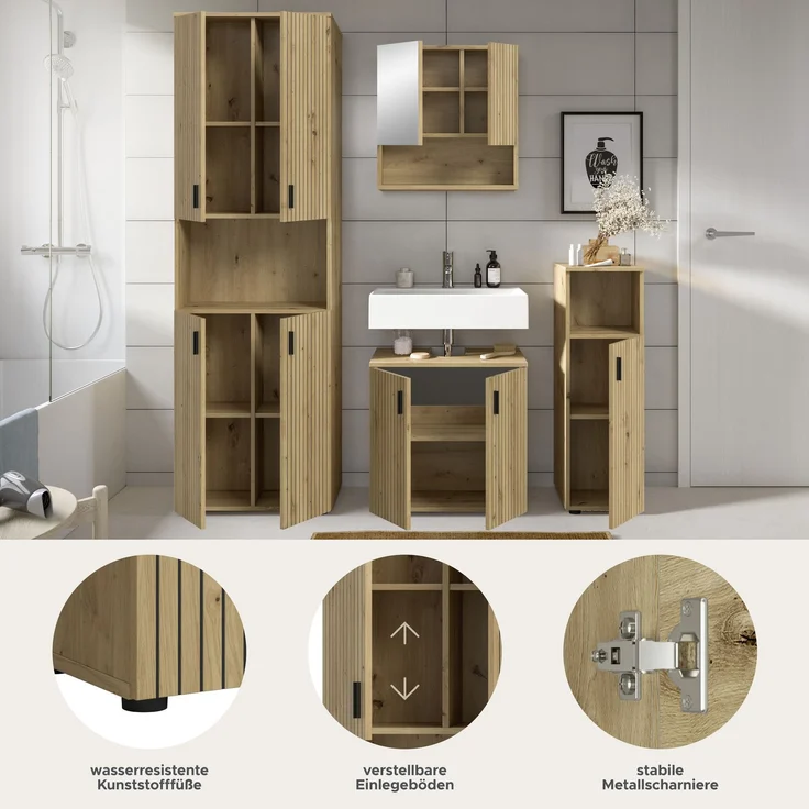 Badkombination B/H/T: 180x192x30 cm in Artisan Oak Nachbildung und -- – Bild 7