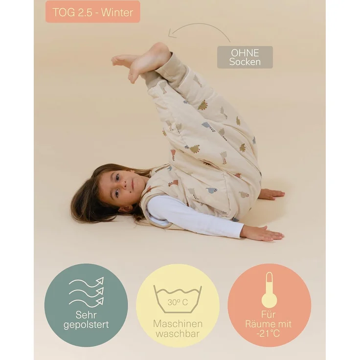 molis&co - Baby Schlafsack mit Füßen 2.5 TOG - Ganzjahres Schlafsack - Babyschlafsack mit Beinen - 100% Baumwolle (Oeko-TEX 100), Winterschlafsack Premium Qualität - Dinos (70 cm) – Bild 4