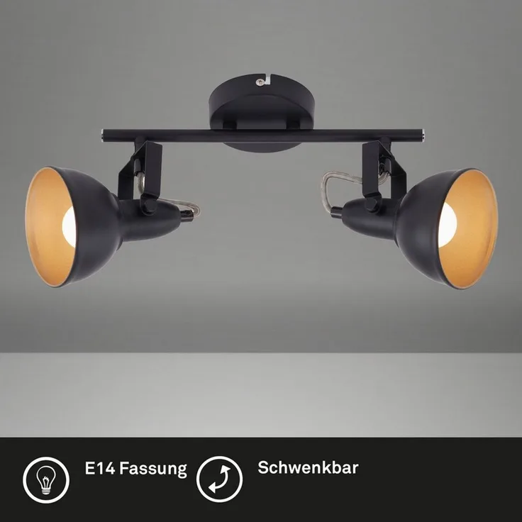 BRILONER - Deckenlampe Vintage schwenkbar, E14 Fassung, max. 40 Watt, Deckenleuchte, Lampe, Wohnzimmerlampe, Schlafzimmerlampe, Küchenlampe, Deckenstrahler, 30,4 x 10 x 18,1 cm, Schwarz-Gold
