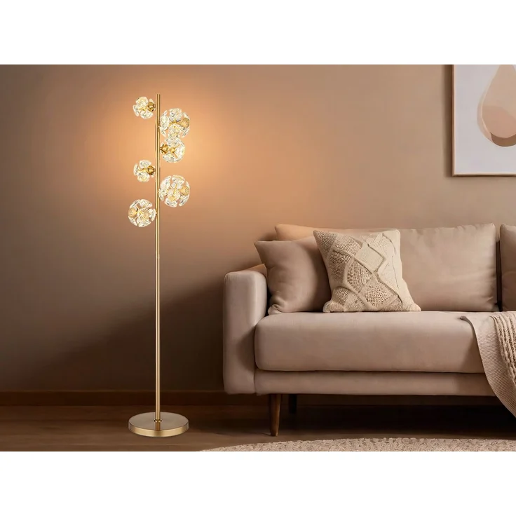 LED Stehleuchte VIRINA Gold mit fünf Kugeln aus K9 Kristallen, Höhe 155cm – Bild 1