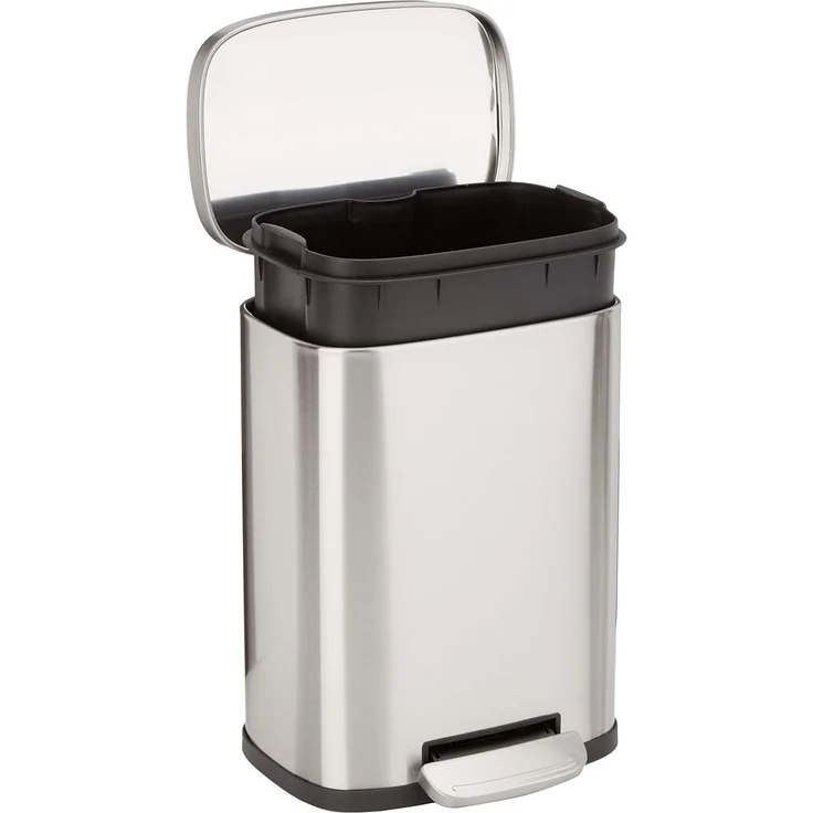 AmazonBasics Rechteckiger, sanft schließender Mülleimer,5 l, satiniert Nickelfarben