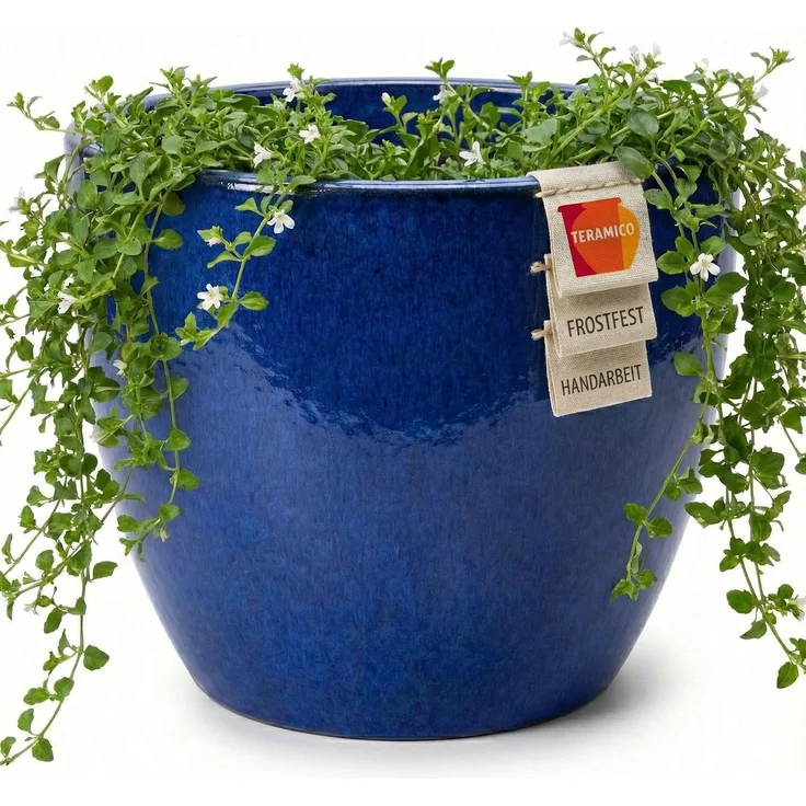 Teramico Blumentopf XXL Pflanztopf Keramik Eggpot Royalblau – Ø 60x50 cm (1 St), Frostfest, UV-Fest – Bild 1