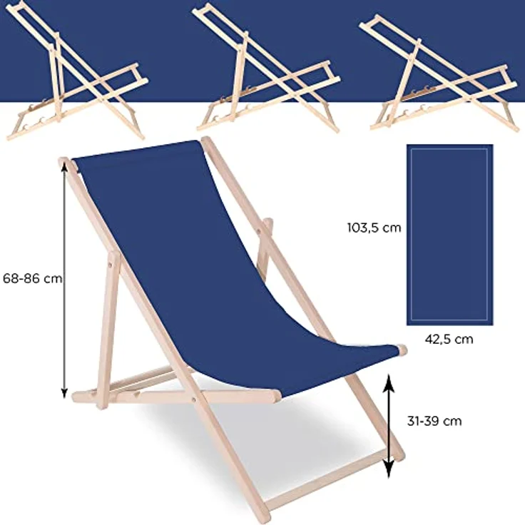 Springos Klappbare Strandliege aus Buchenholz, 3-fach verstellbar, mit OEKO-TEX Bezug, UV-beständig, bis 120 kg belastbar – Bild 5