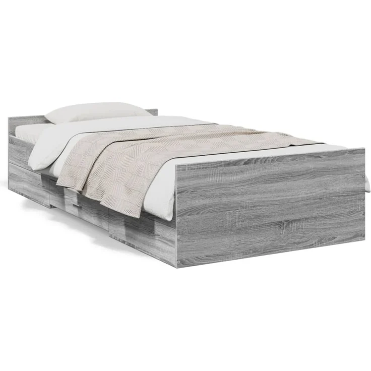 vidaXL Bettgestell mit Schubladen Grau Sonoma 75x190 cm Holzwerkstoff 3280354 – Bild 2