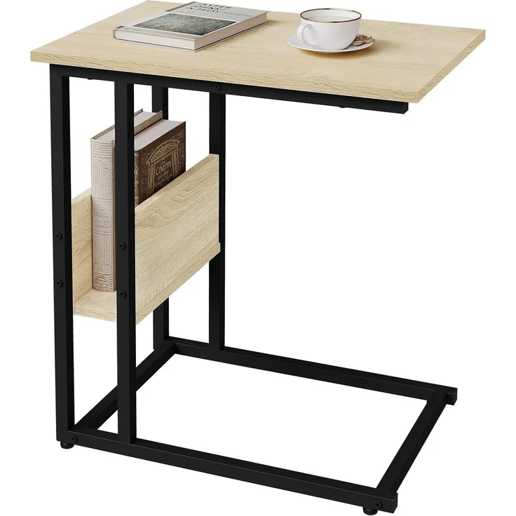 Beistelltisch 'Franz' aus MDF, Gestell aus Metall, Hell Eiche