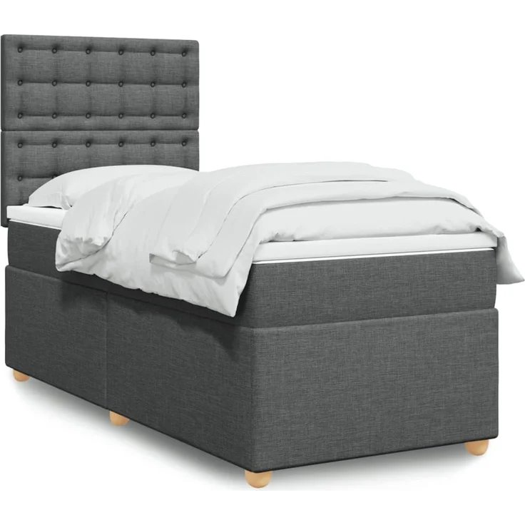vidaXL Boxspringbett mit Matratze Dunkelgrau 90x200 cm Stoff 3293478 – Bild 1