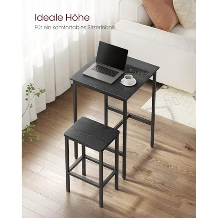 VASAGLE Bartisch mit Barhocker-Set, Esstisch mit 2 Stühlen, Küchentisch klein 60 x 60 x 90 cm, Barstühle je 30 x 40 x 65 cm, für Esszimmer, Küche, Industrie-Design, Ebenholzschwarz-Tintenschwarz – Bild 5