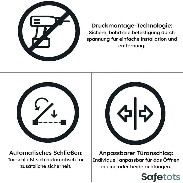 Safetots Elite Sicherheitsschutzgitter, 80cm - 89cm, Mattweiß, Treppenschutzgitter mit Druckmontage, Sicherheitsbarriere, Einfache Installation – Bild 4