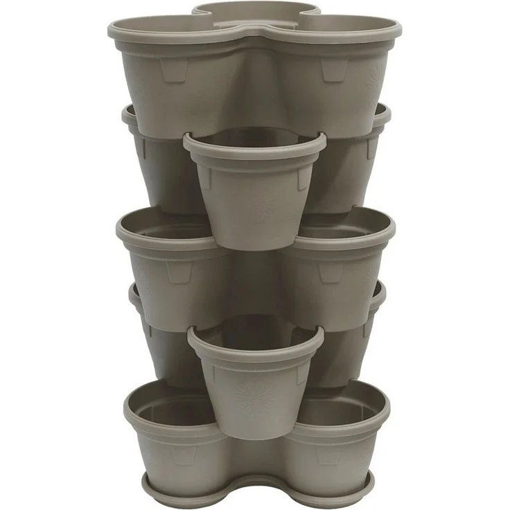 Engelland Blumenständer Säulentopf, Hochbeet, Kräuterbeet (Vorteils-Set, 5 St, 11 Liter Fassungsvermögen je Ebene), fallsicher, UV-beständig, stapelbar, platzsparend, robuster Kunststoff – Bild 1