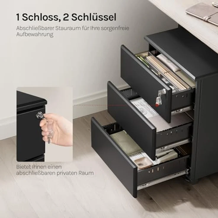 Woltu Rollcontainer, Metall Mobiler Aktenschrank Büroschrank mit 3 Schubladen – Bild 8
