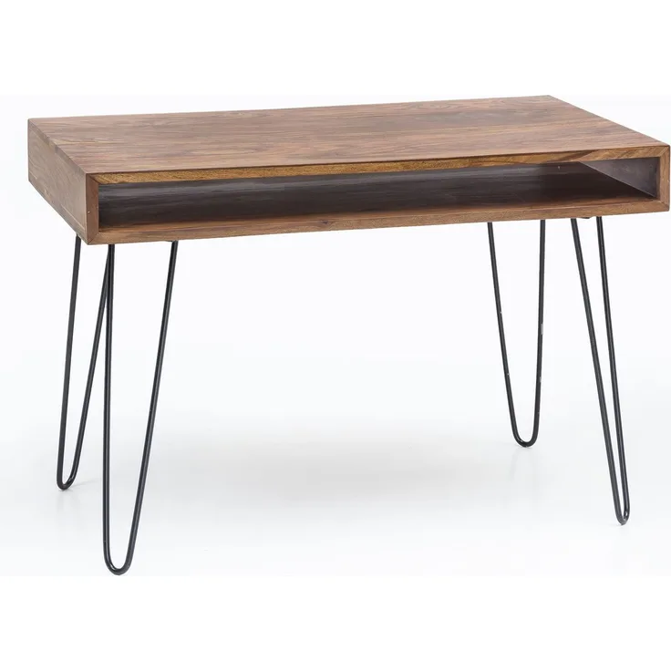 Wohnling Schreibtisch BAGLI braun 110 x 60 x 76 cm Massiv Holz Laptoptisch Sheesham Natur | Landhaus-Stil Arb