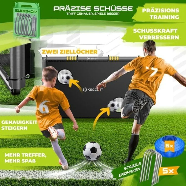 KESSER® Fußballtor für Garten, Outdoor Schusstraining, UV-beständigem Netz, Stahlrahmen mit Polsterung, Erdhaken, Luftpumpe, Hütchen, mit Torwand, Anthrazit, 120 x 60 x 180 cm – Bild 2