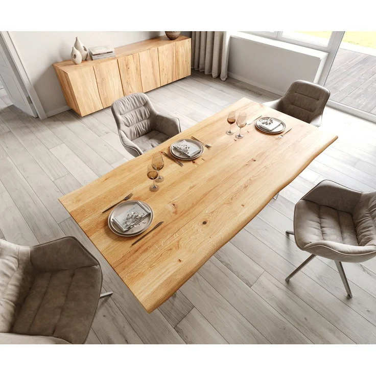 Esstisch Edge 200x100x2,5-3 Eiche Natur Glas Live-Edge – Bild 4