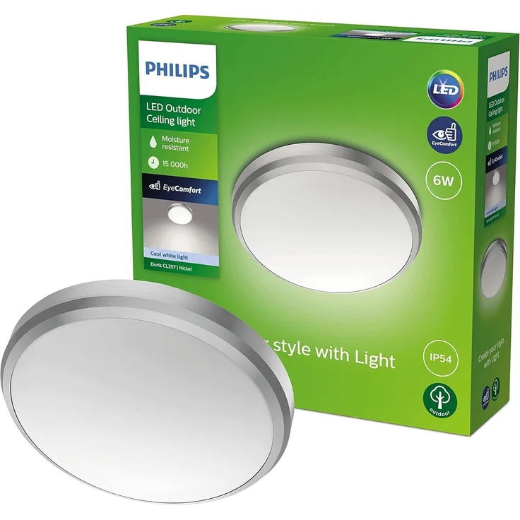 Philips Doris Außen-Deckenleuchte Nickel IP54 4000K