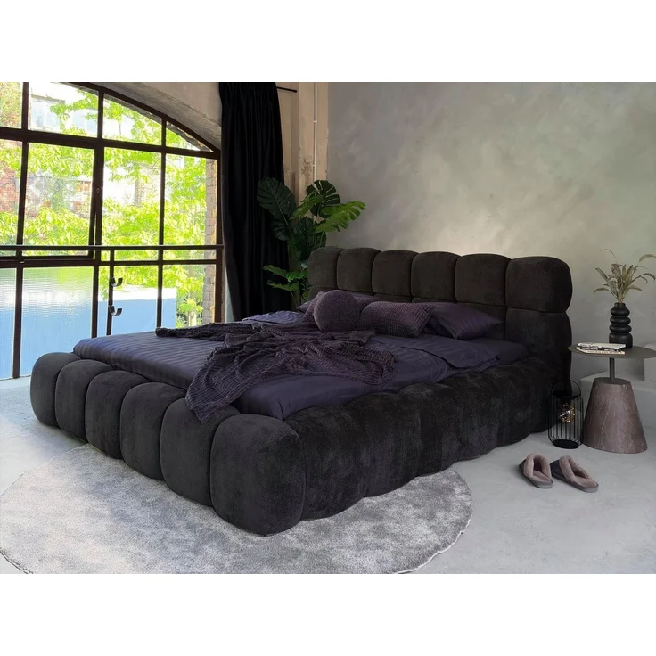Compleo Polsterbett Cloud Bett, Bett mit gepolstertem Kopfteil ELVA (Chenille-Stoff), Schlafzimmer Bett modern, Doppelbett gepolstert, Wolkenbett – Bild 1